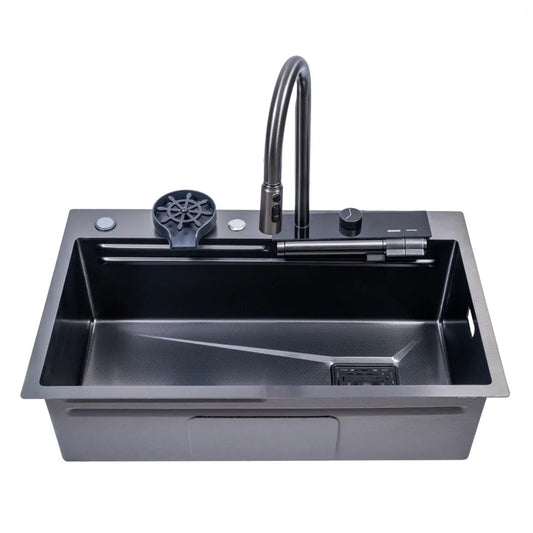 Chiuvetă bucătărie multifuncțională Naimeed D6748 – inox, accesorii incluse, gri, 75 cm