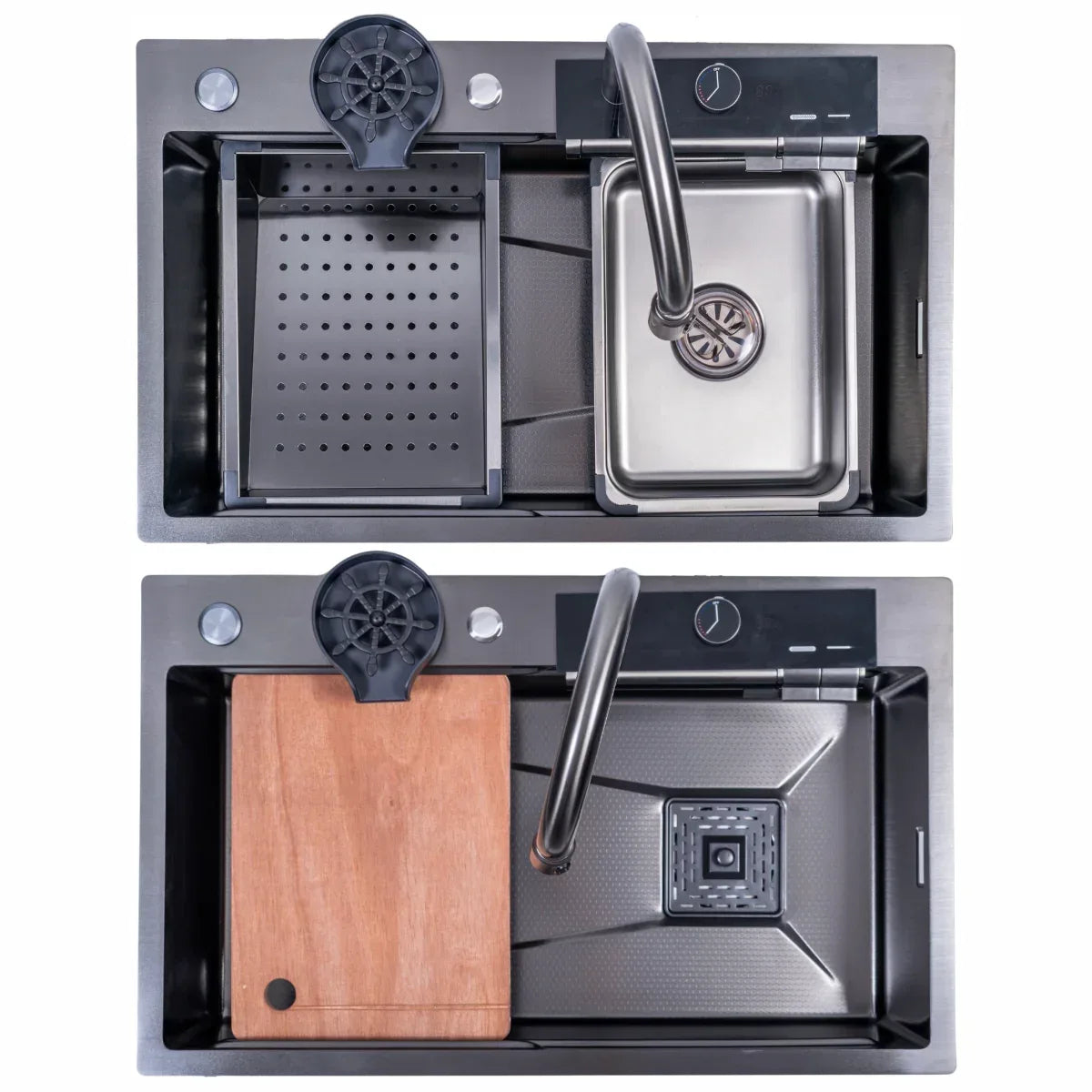 Chiuvetă bucătărie multifuncțională Naimeed D6748 – inox, accesorii incluse, gri, 75 cm