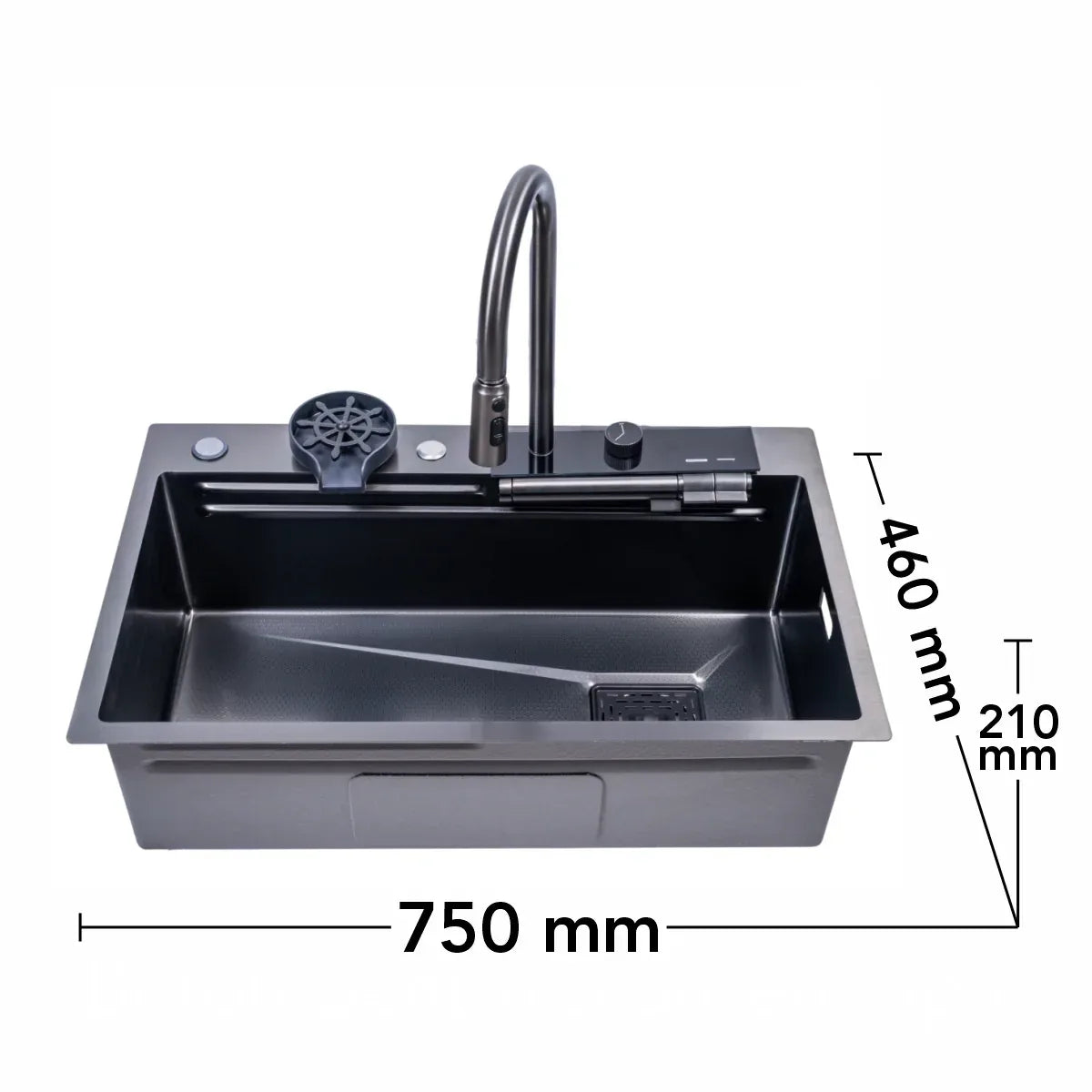Chiuvetă bucătărie multifuncțională Naimeed D6748 – inox, accesorii incluse, gri, 75 cm