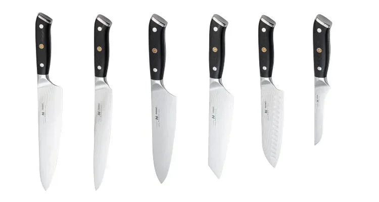 Cutit de bucatar, din otel Damascus, Naimeed, damasc 67 straturi, 34 cm, Negru