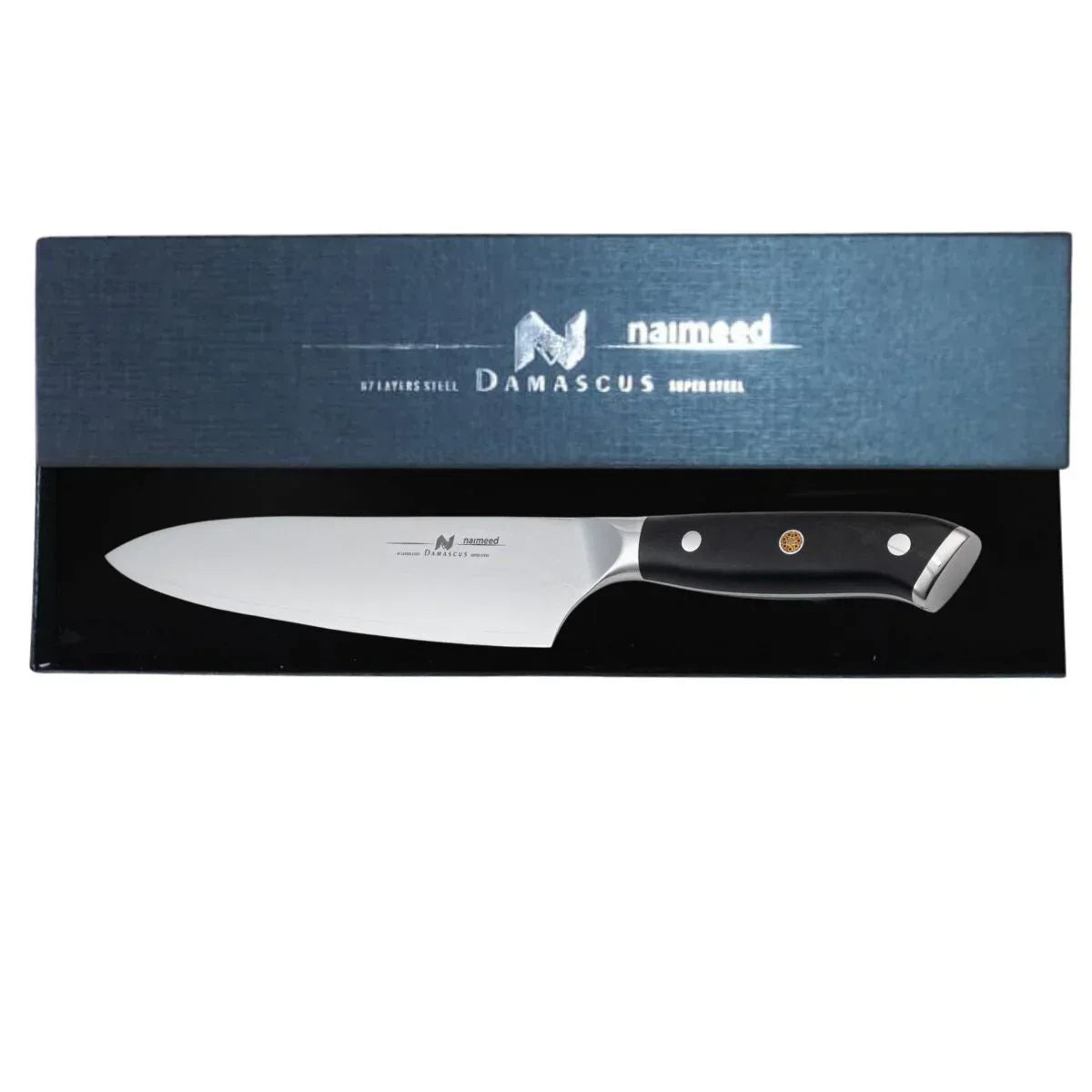 Cutit de bucatar, din otel Damascus, Naimeed, damasc 67 straturi, 34 cm, Negru