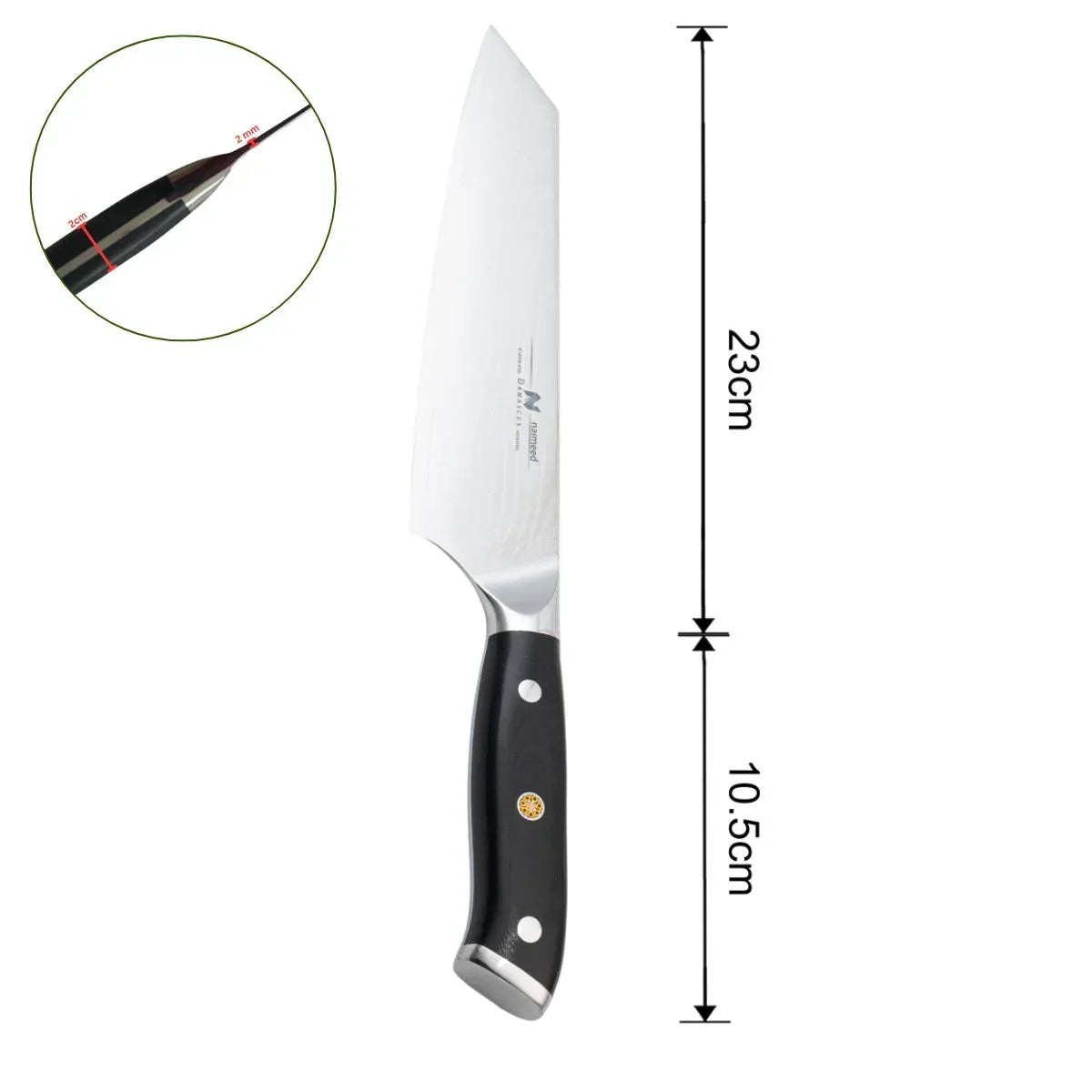 Cutit de bucatar, din otel Damascus, Naimeed D6825, damasc 67 straturi, 33.5 cm, , Negru