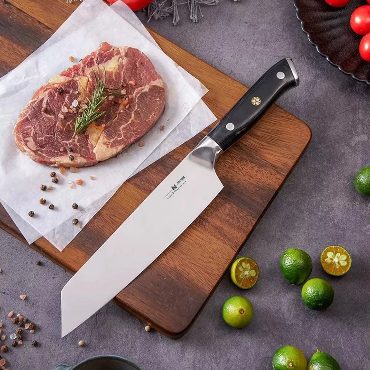 Cutit de bucatar, din otel Damascus, Naimeed D6825, damasc 67 straturi, 33.5 cm, , Negru