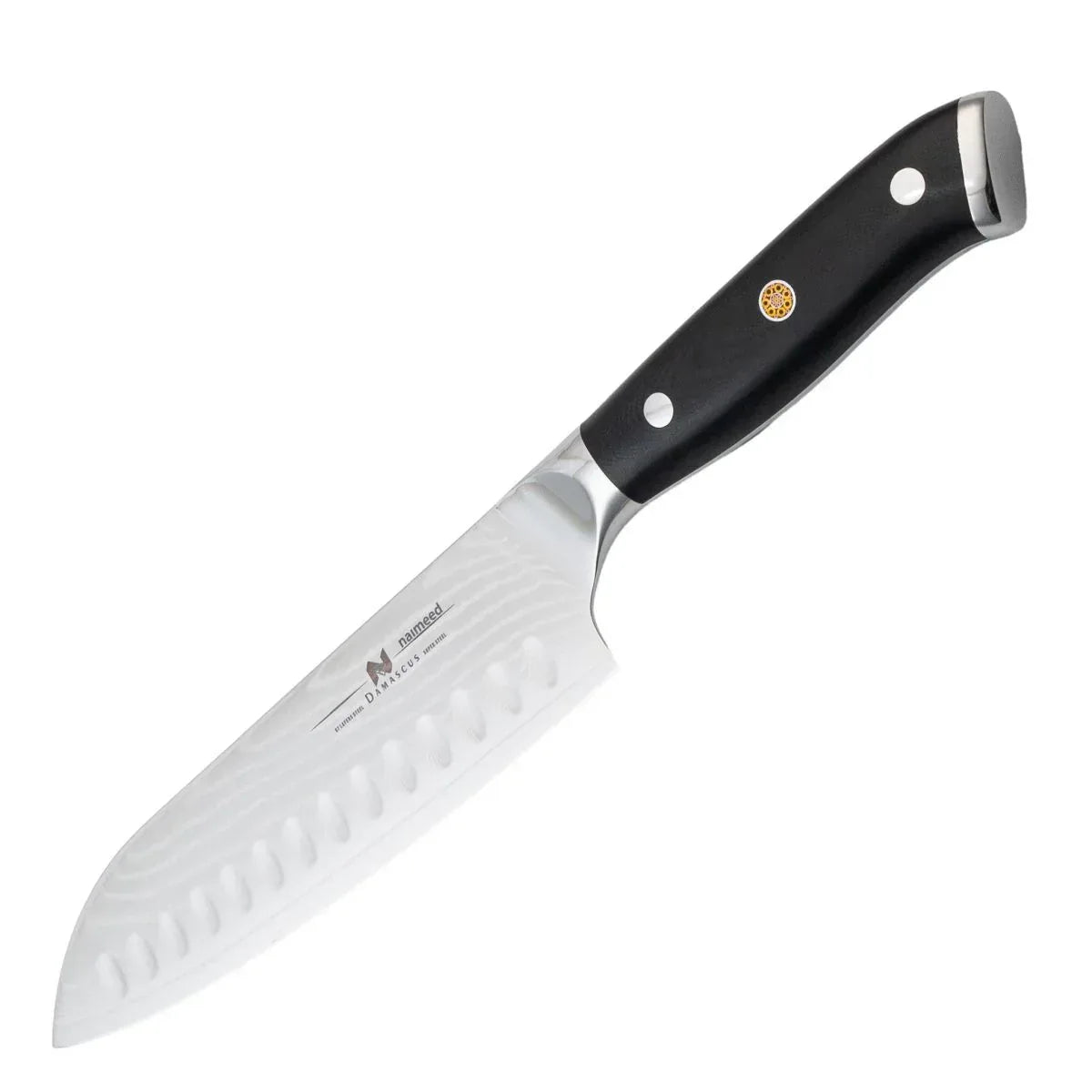 Cutit Santoku, din otel Damascus, Naimeed, damasc 67 straturi, 32 cm,  Negru