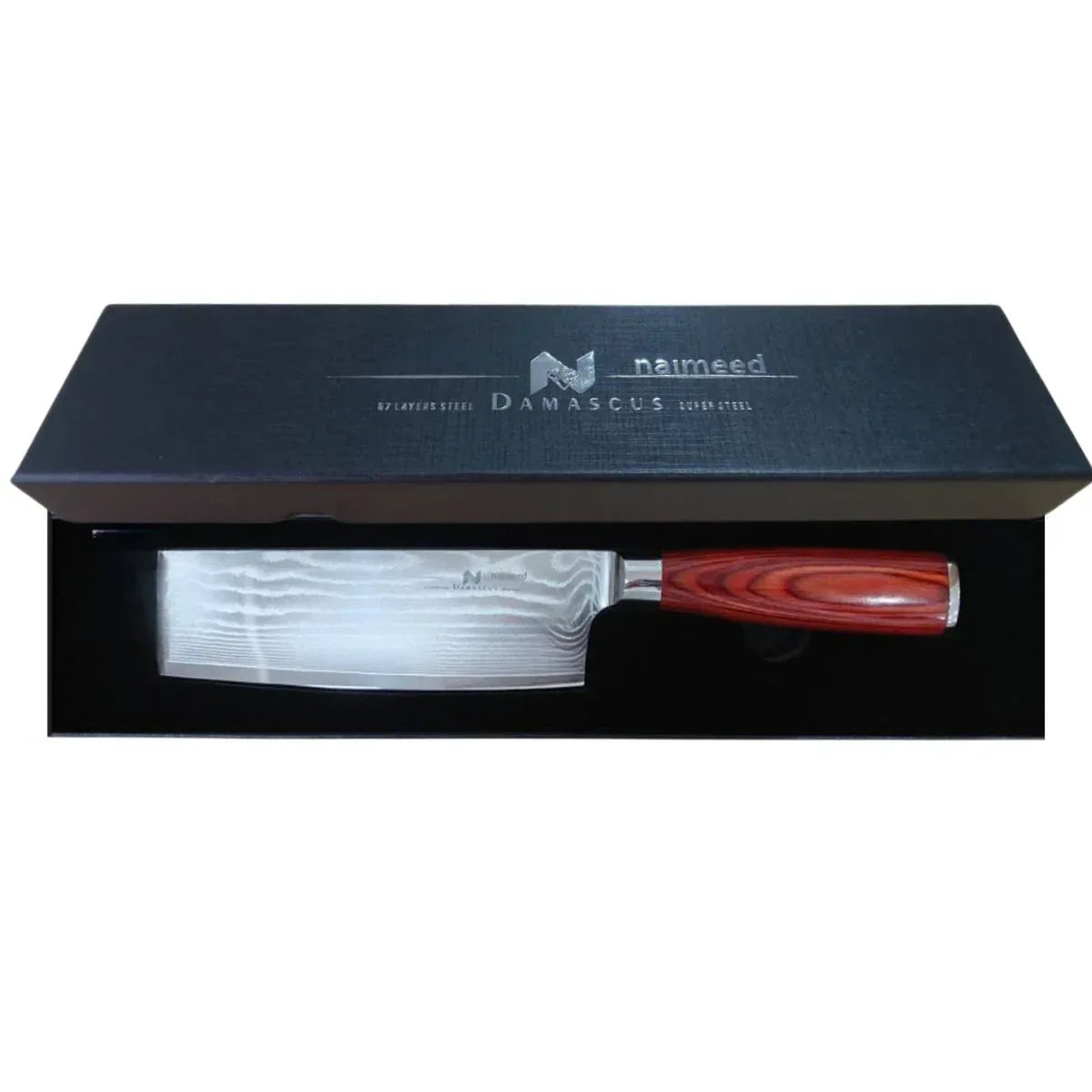 Cutit de bucatar, din otel Damascus, Naimeed, damasc 67 straturi, 38 cm,  Negru