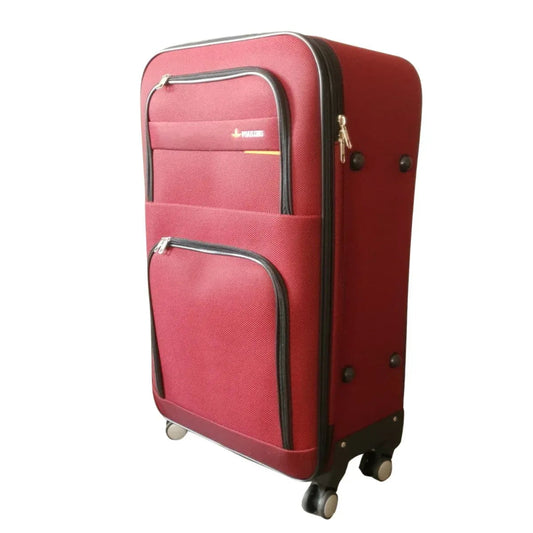 Troler voiaj, Mic, Naimeed, 4 roti duble 360 grade, material textil, inchidere cifru, Rosu, 36x22x55cm