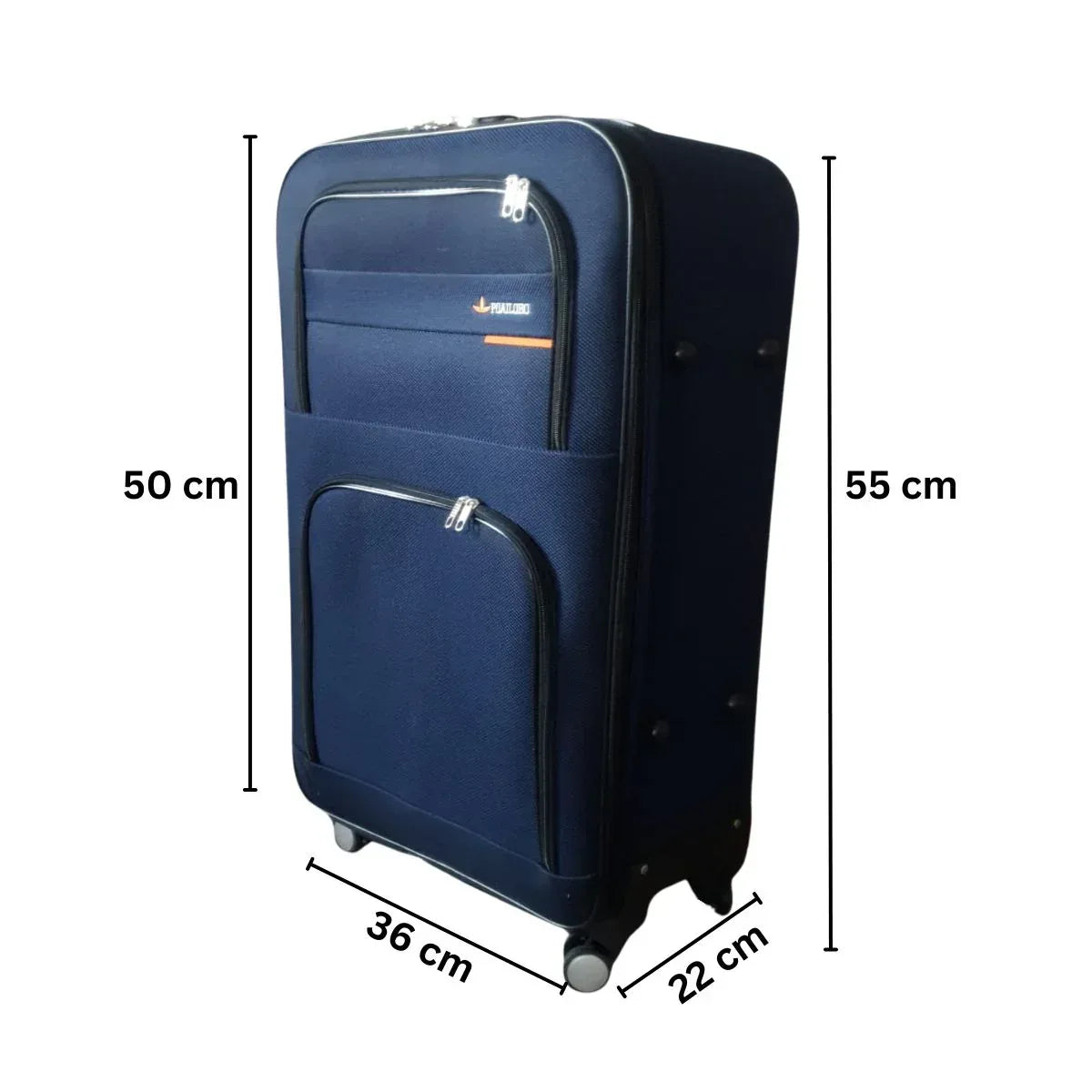 Troler voiaj, Mic, Naimeed, 4 roti duble 360 grade, material textil, inchidere cifru, 36x22x55cm