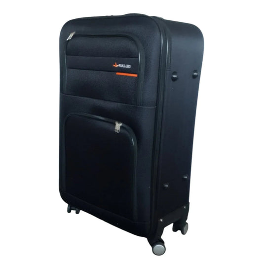 Troler voiaj, Mic, Naimeed, 4 roti duble 360 grade, material textil, inchidere cifru, Negru, 36x22x55cm