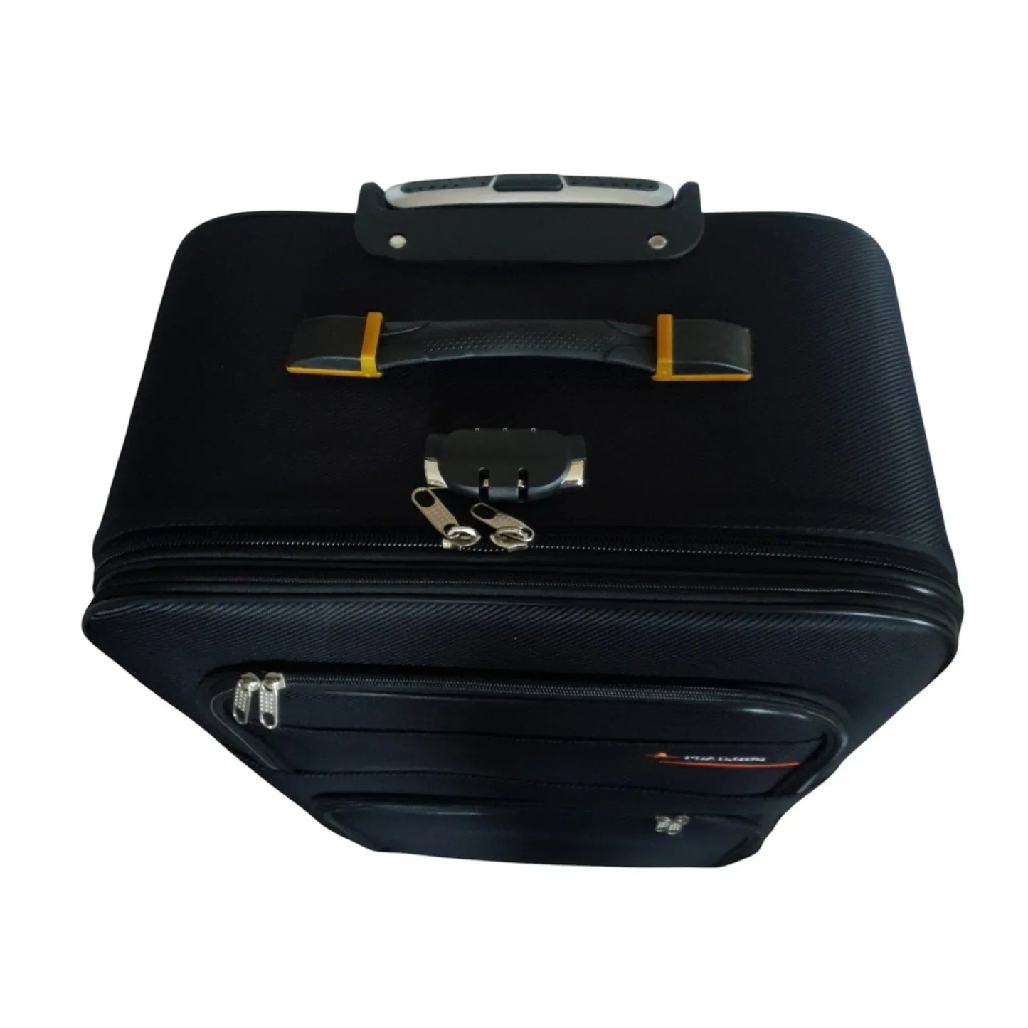 Troler voiaj, Mediu, Naimeed, 4 roti duble 360 grade, material textil, inchidere cifru, Negru, 41x24x66cm