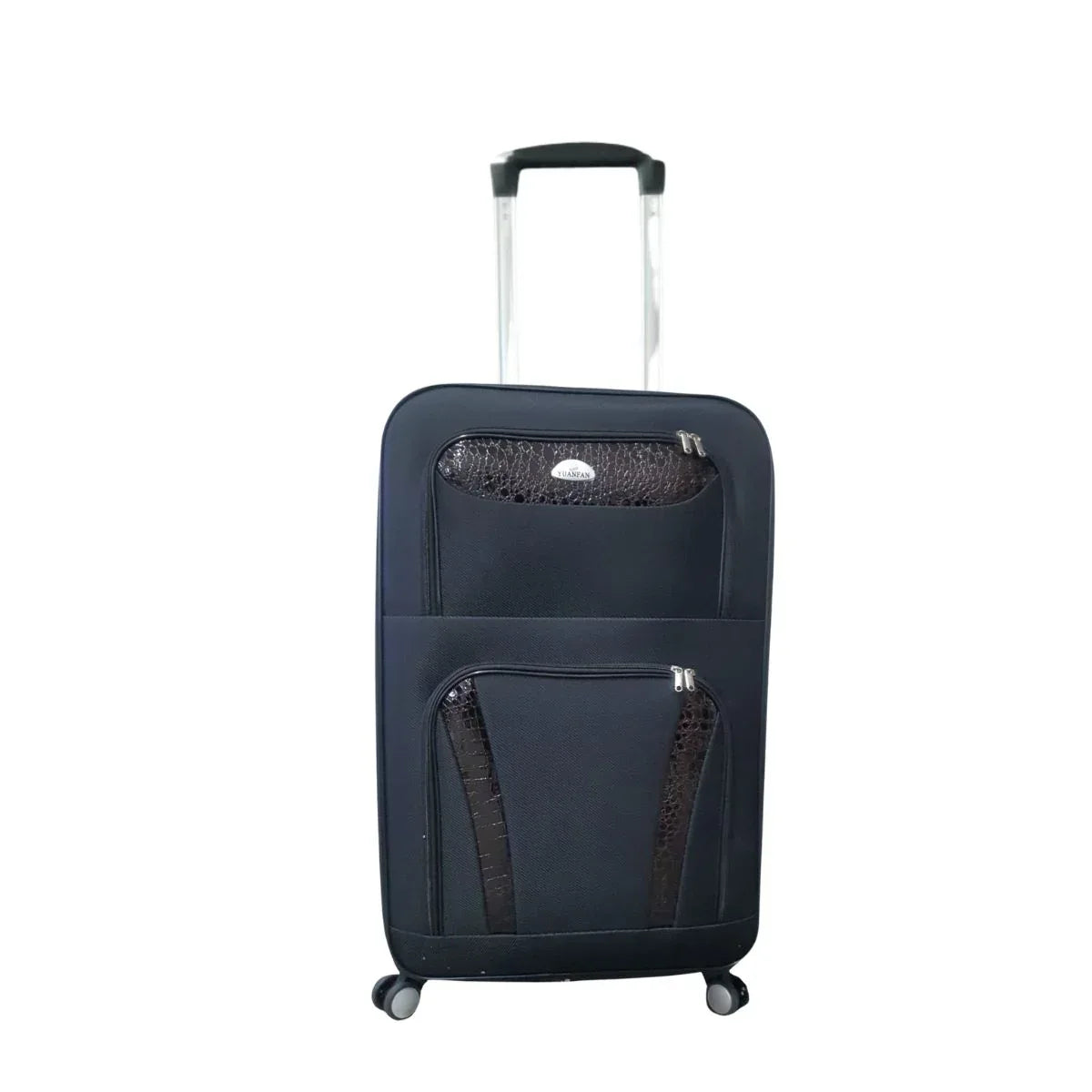 Troler voiaj, Mic, Naimeed, 4 roti duble 360 grade, material textil, inchidere cifru, Negru, 36x22x55cm