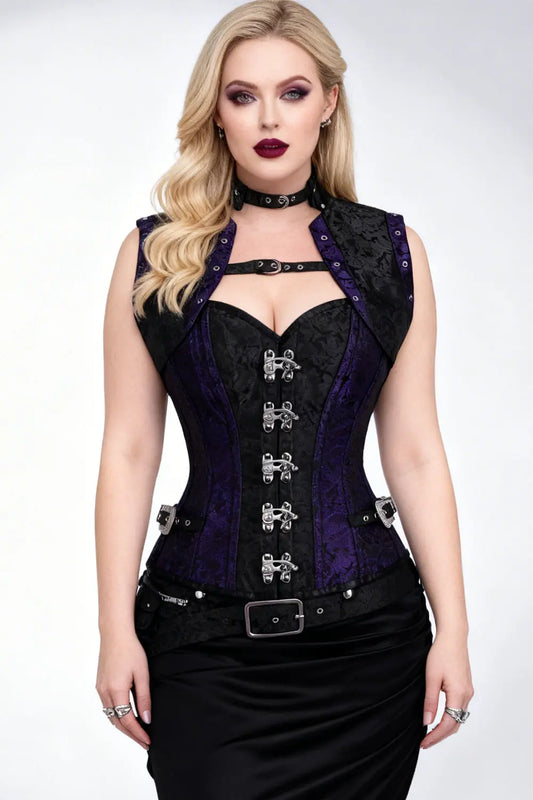 Selene Midnight Black &amp; Royal Purple Overbust Corset