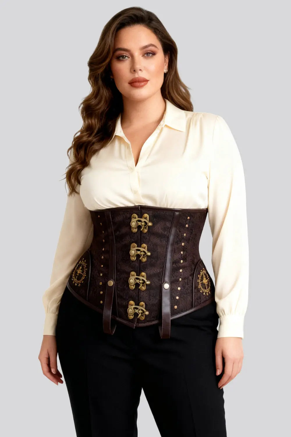 Corset Underbust Brown Jodean Embroidery