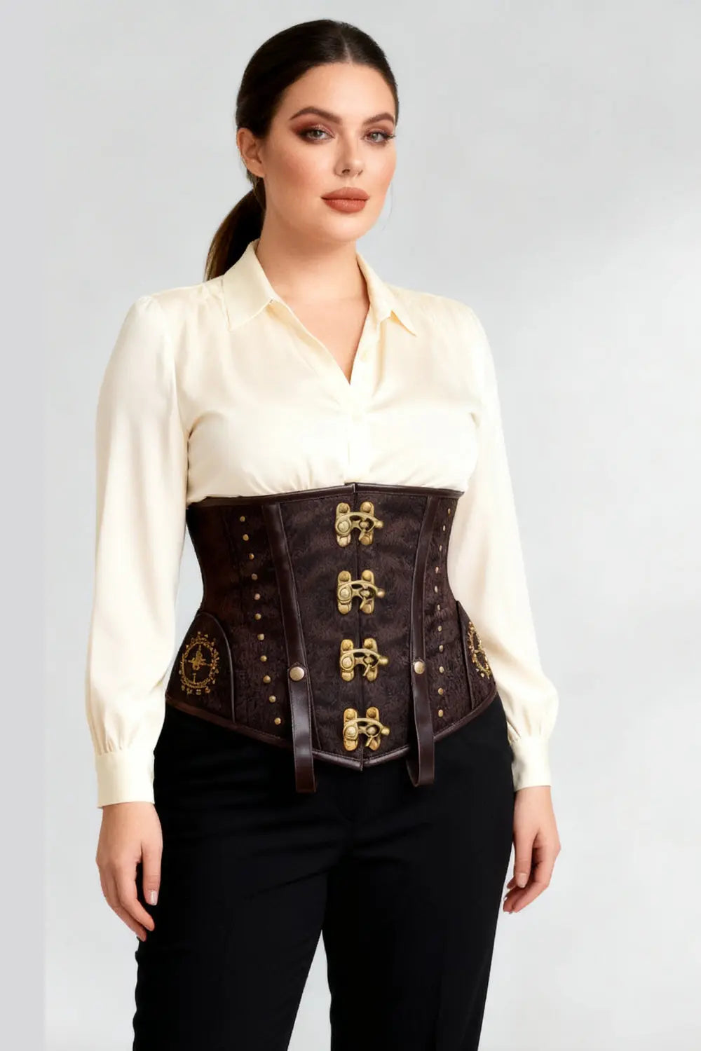 Corset Underbust Brown Jodean Embroidery