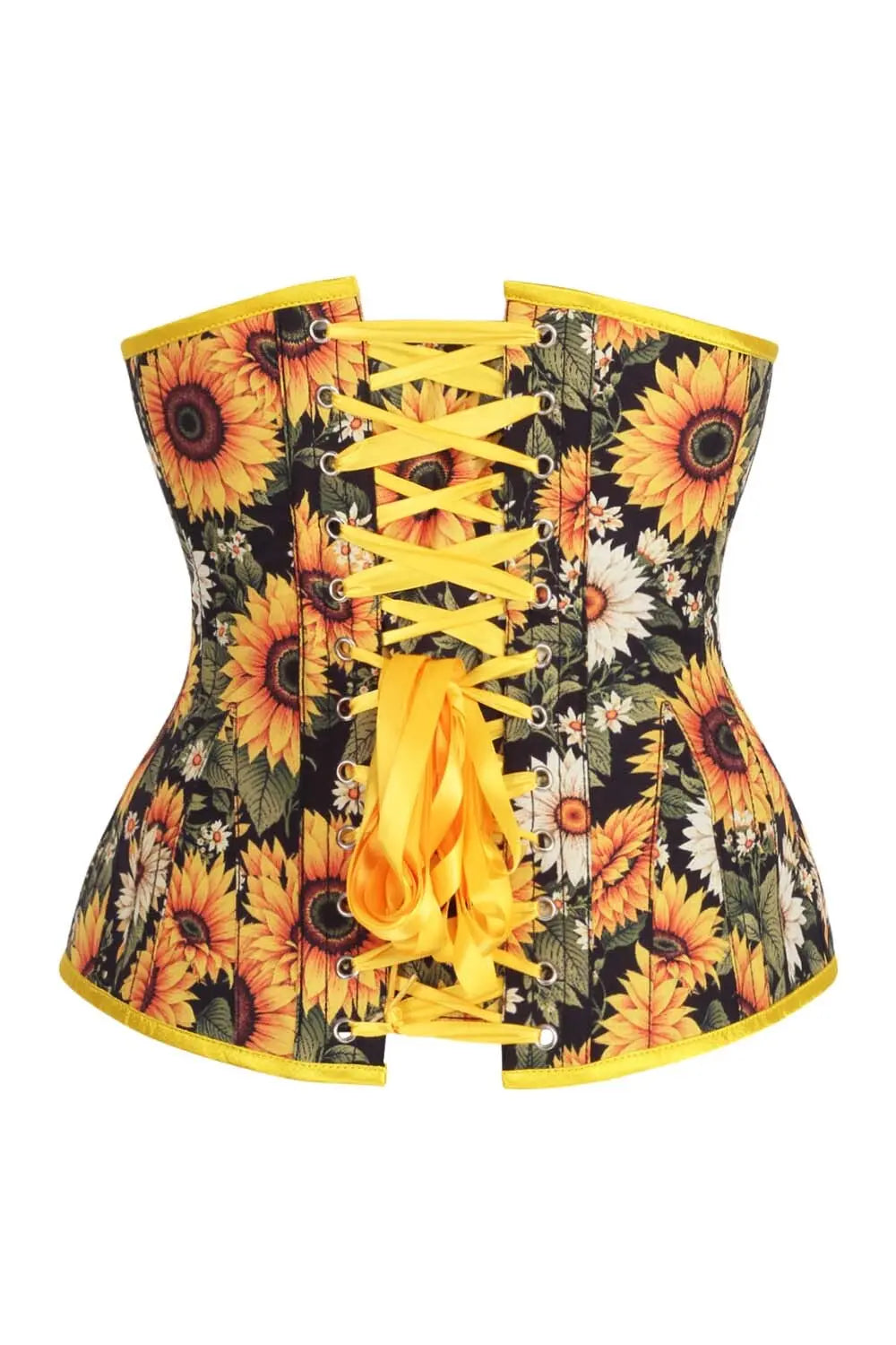 Corset Underbust Golden Sunflower Amaia – Satin Floral – Luxe Noir (SKU: BC-2585)