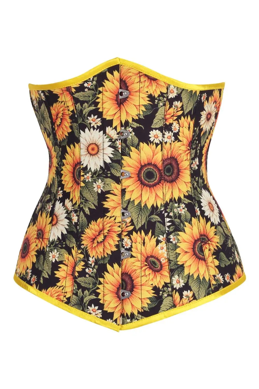 Corset Underbust Golden Sunflower Amaia – Satin Floral – Luxe Noir (SKU: BC-2585)
