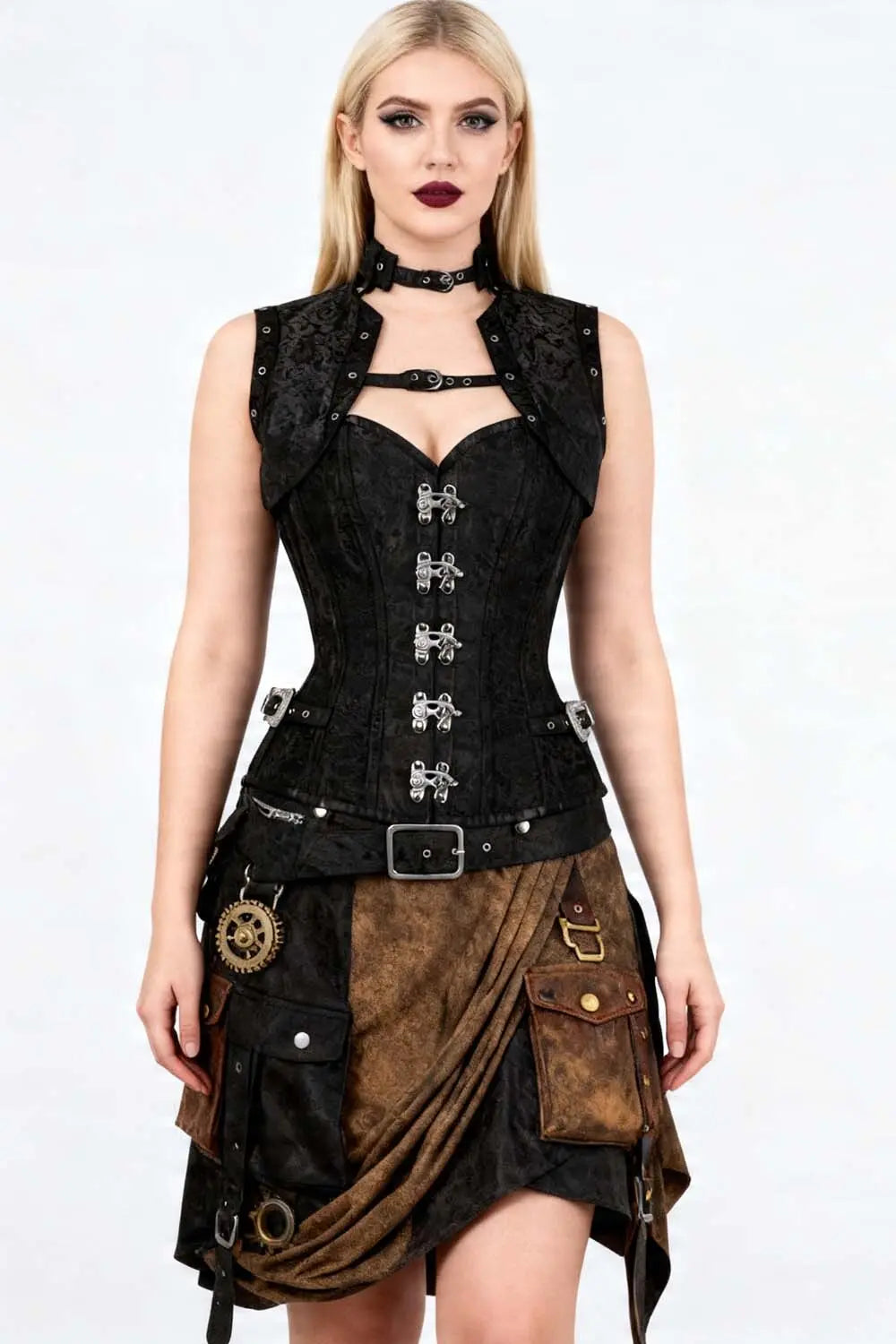 Corset Overbust Selene Negru Midnight din Brocart – Luxe Noir (SKU: K2410-20)