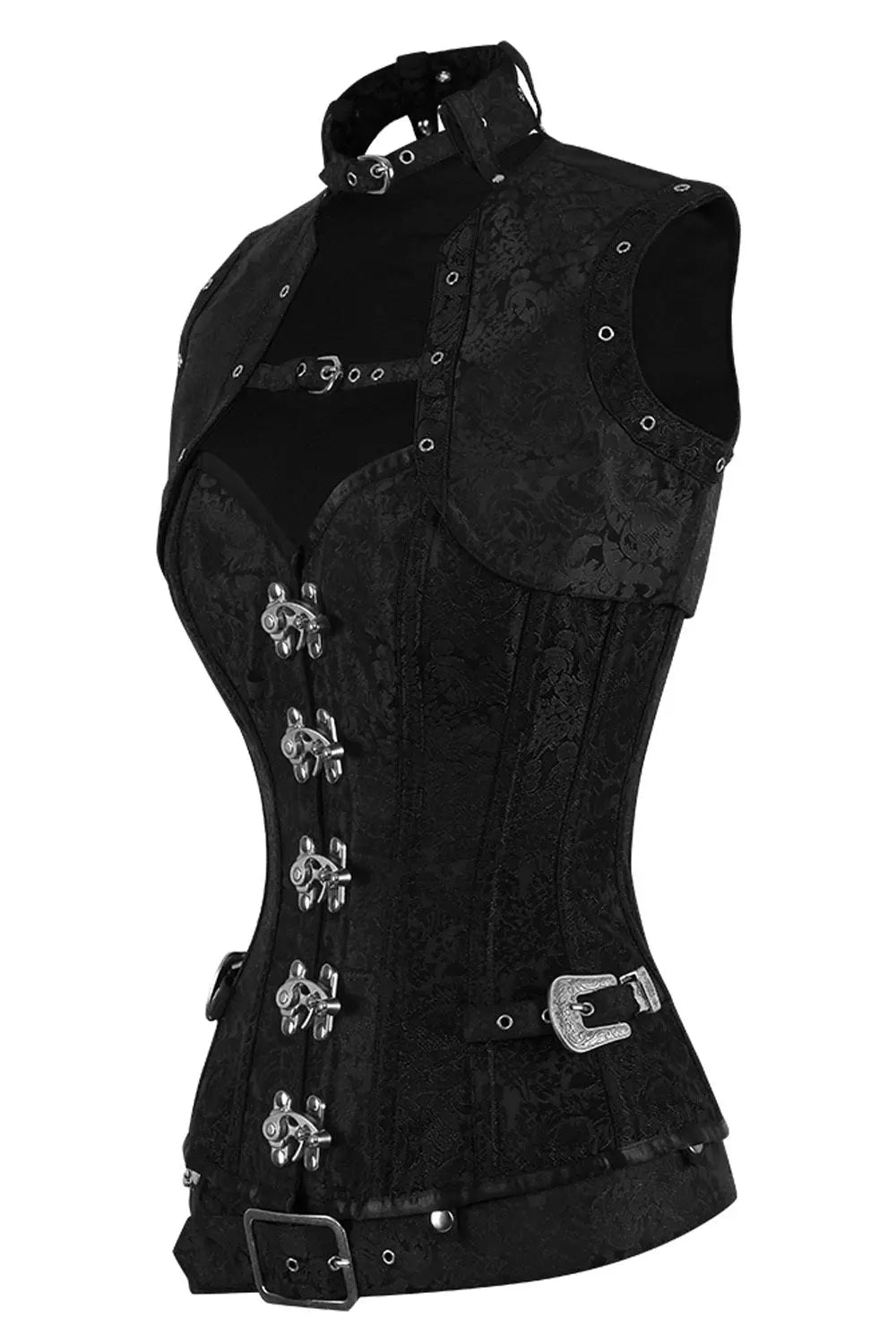 Corset Overbust Selene Negru Midnight din Brocart – Luxe Noir (SKU: K2410-20)