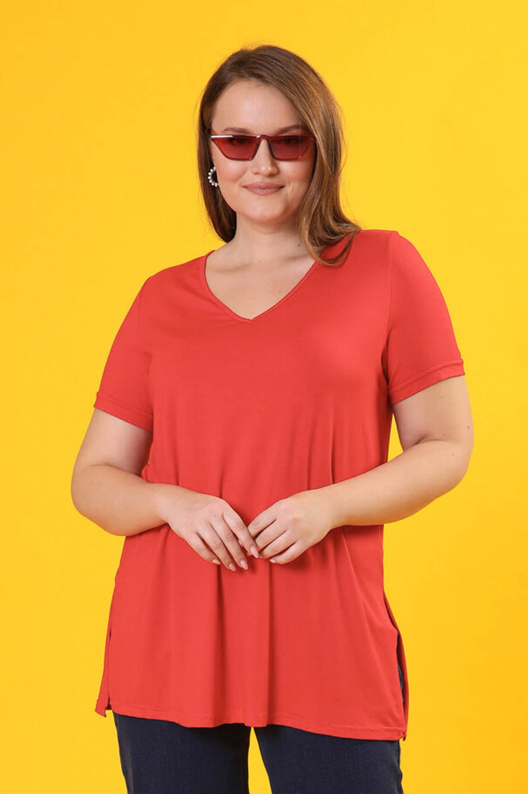 Damen-T-Shirt große Größen V-Ausschnitt