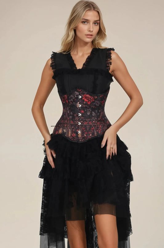 Corset Underbust Satinat Audrene Ravenveil Curvy cu Imprimeu Floral LXSALE