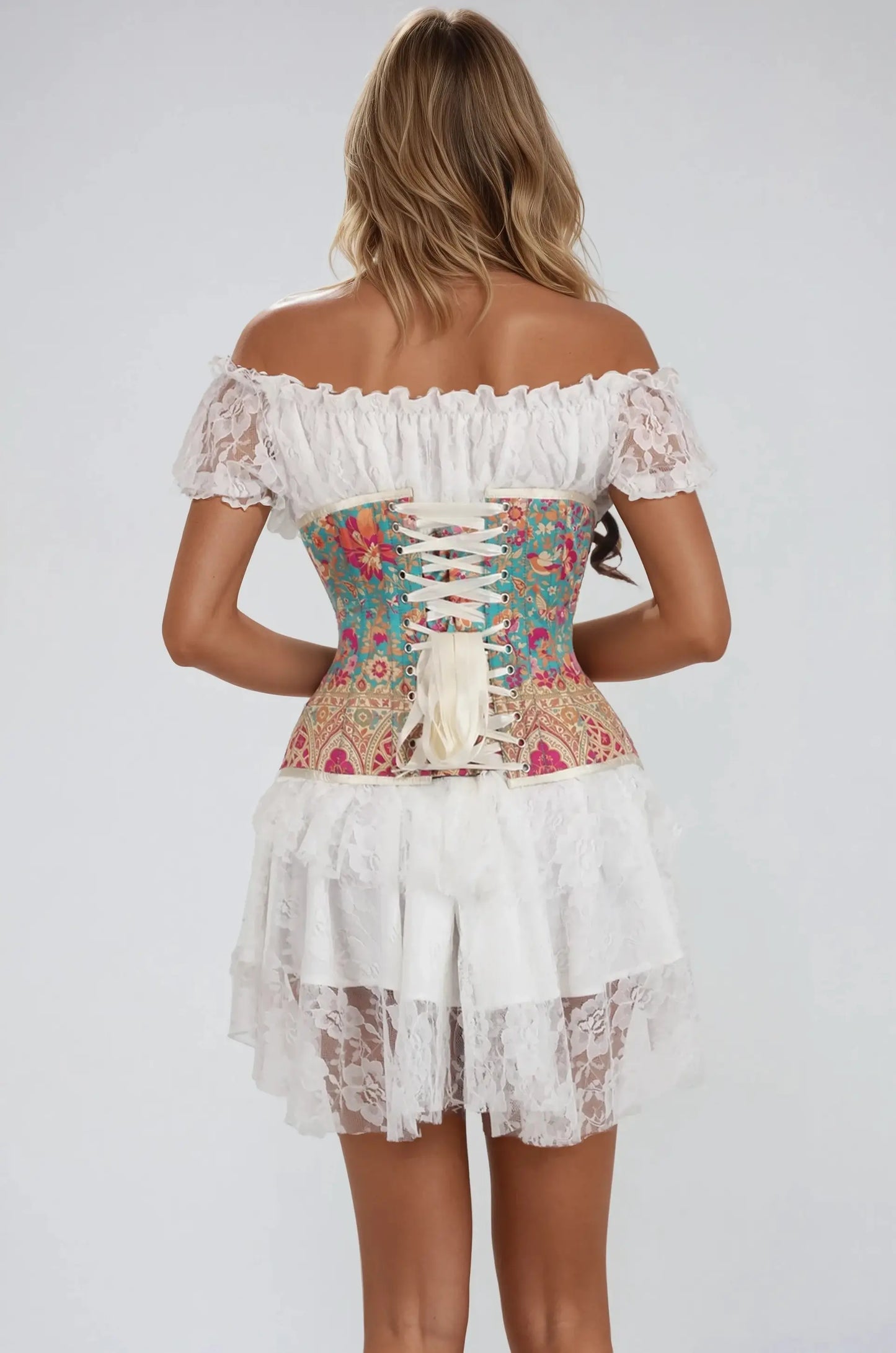 Corset Underbust Satinat Roseanna Victorian Curvy cu Imprimeu Elegant LXSALE