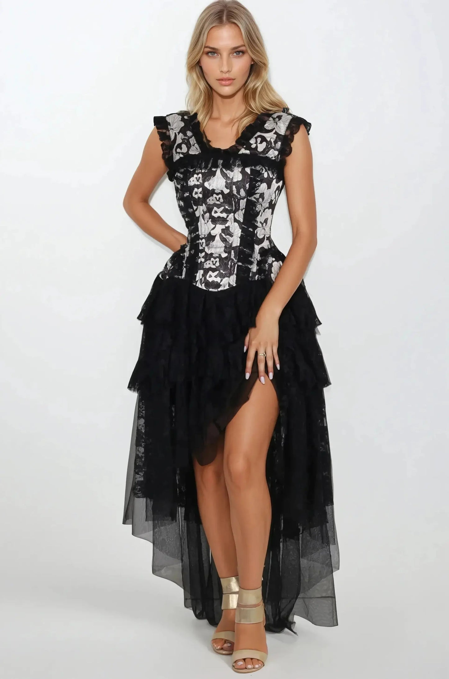 Rochie Corset Leiah Abstract Monochrome Floral
