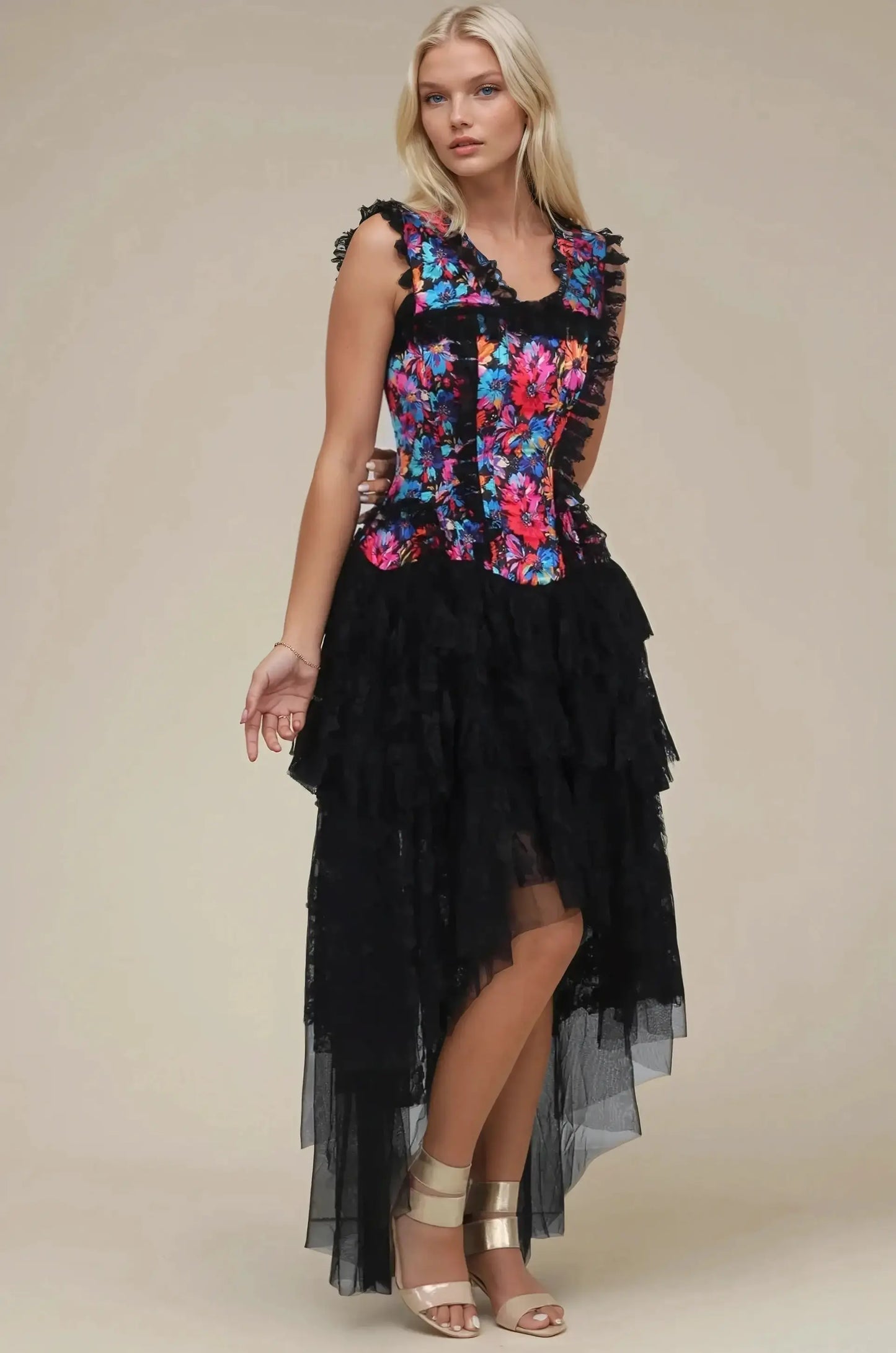 Rochie Corset Goldia Vivid Painted Florals