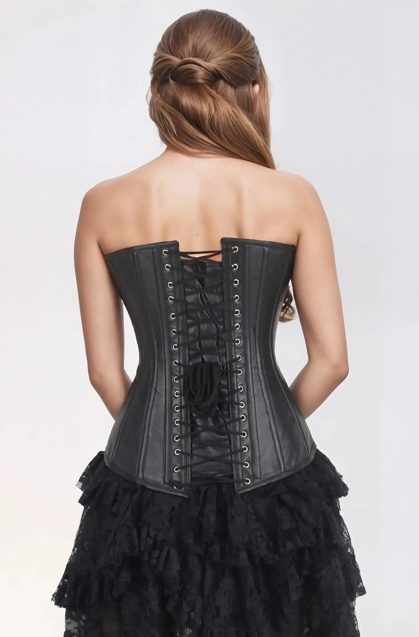 Dalyah Black Faux Leather Overbust Corset