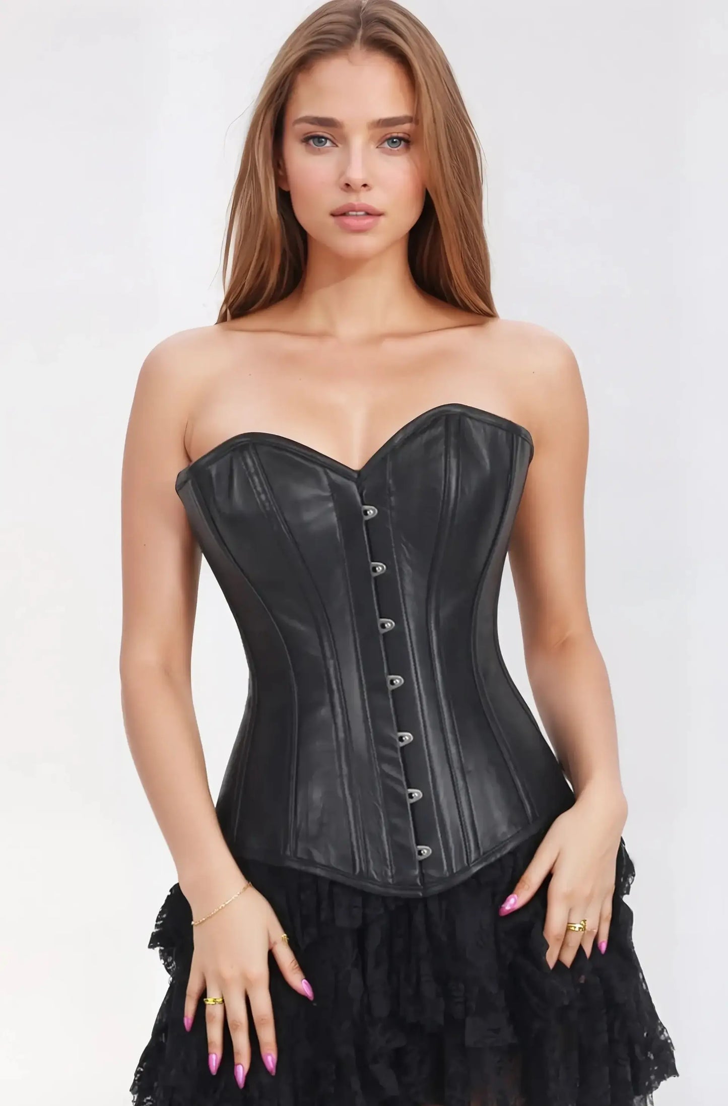 Dalyah Black Faux Leather Overbust Corset
