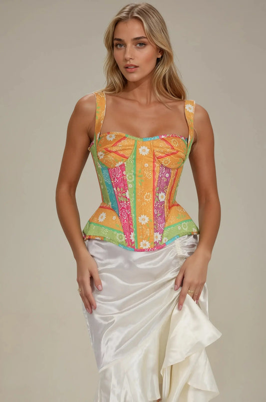 Gorset Shirley Whimsical w kwiaty typu Overbust