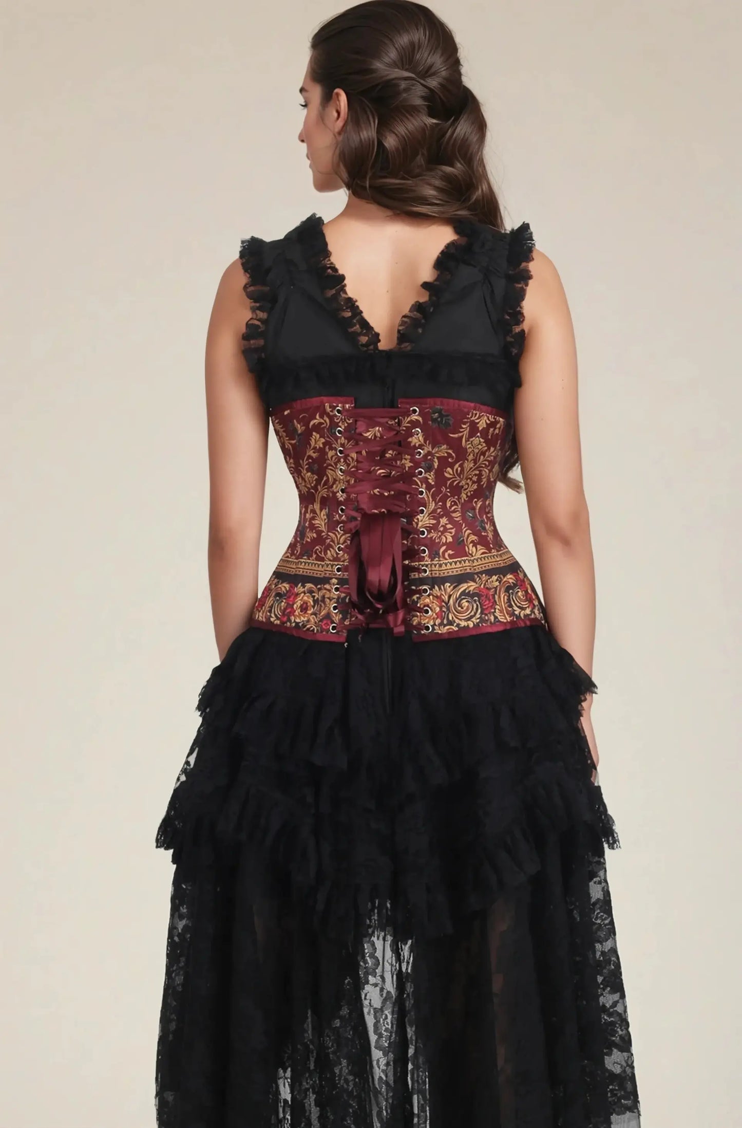 Corset Underbust Satinat Sharon Baroque Curvy cu Imprimeu Luxos LXSALE