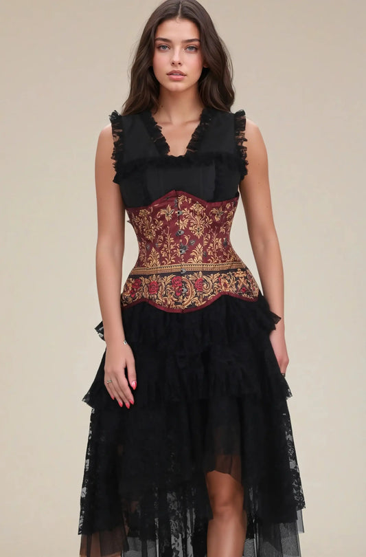 Corset Underbust Satinat Sharon Baroque Curvy cu Imprimeu Luxos LXSALE