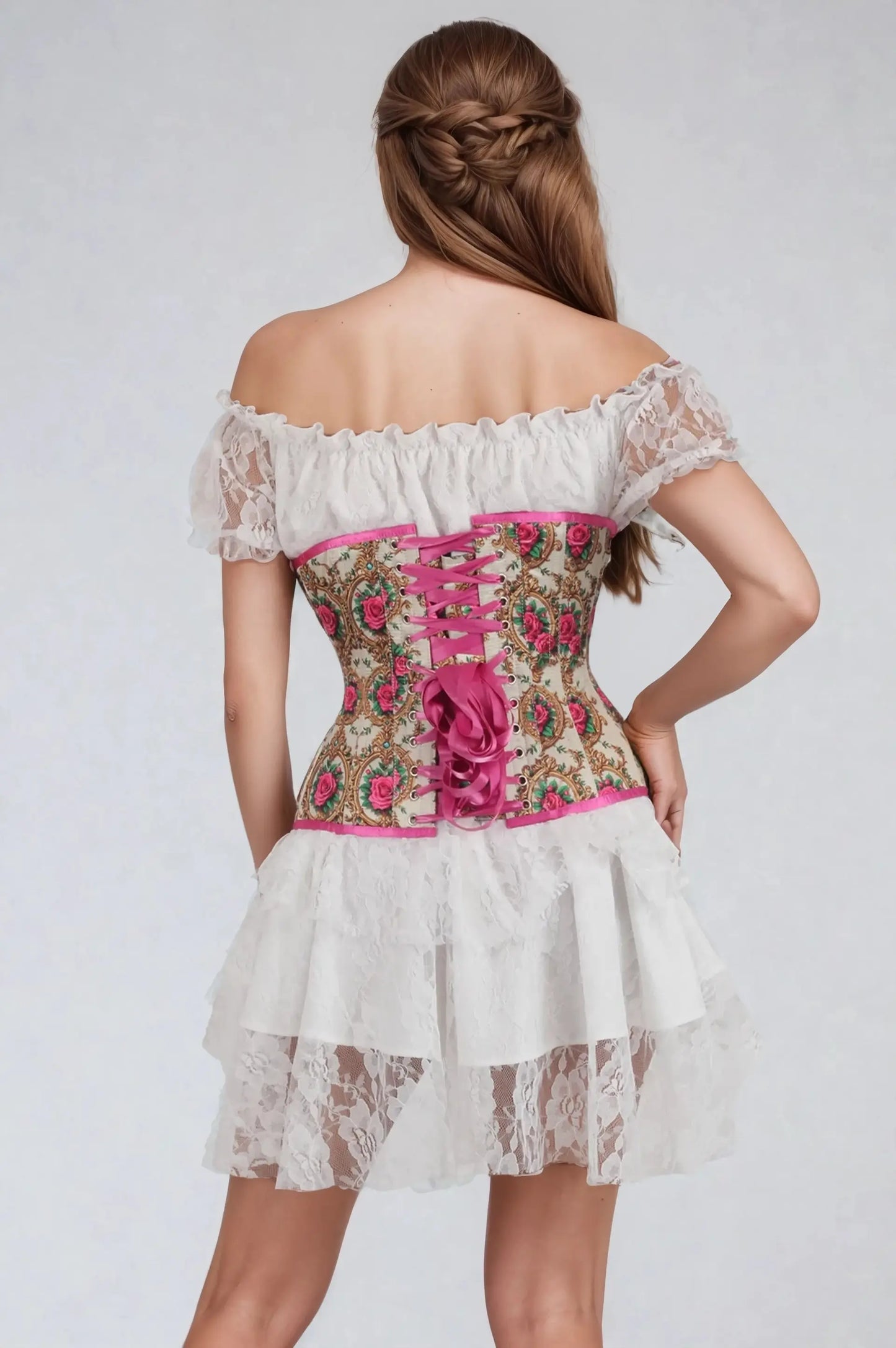 Corset Underbust Satinat Marla Curvy cu Imprimeu Floral LXSALE