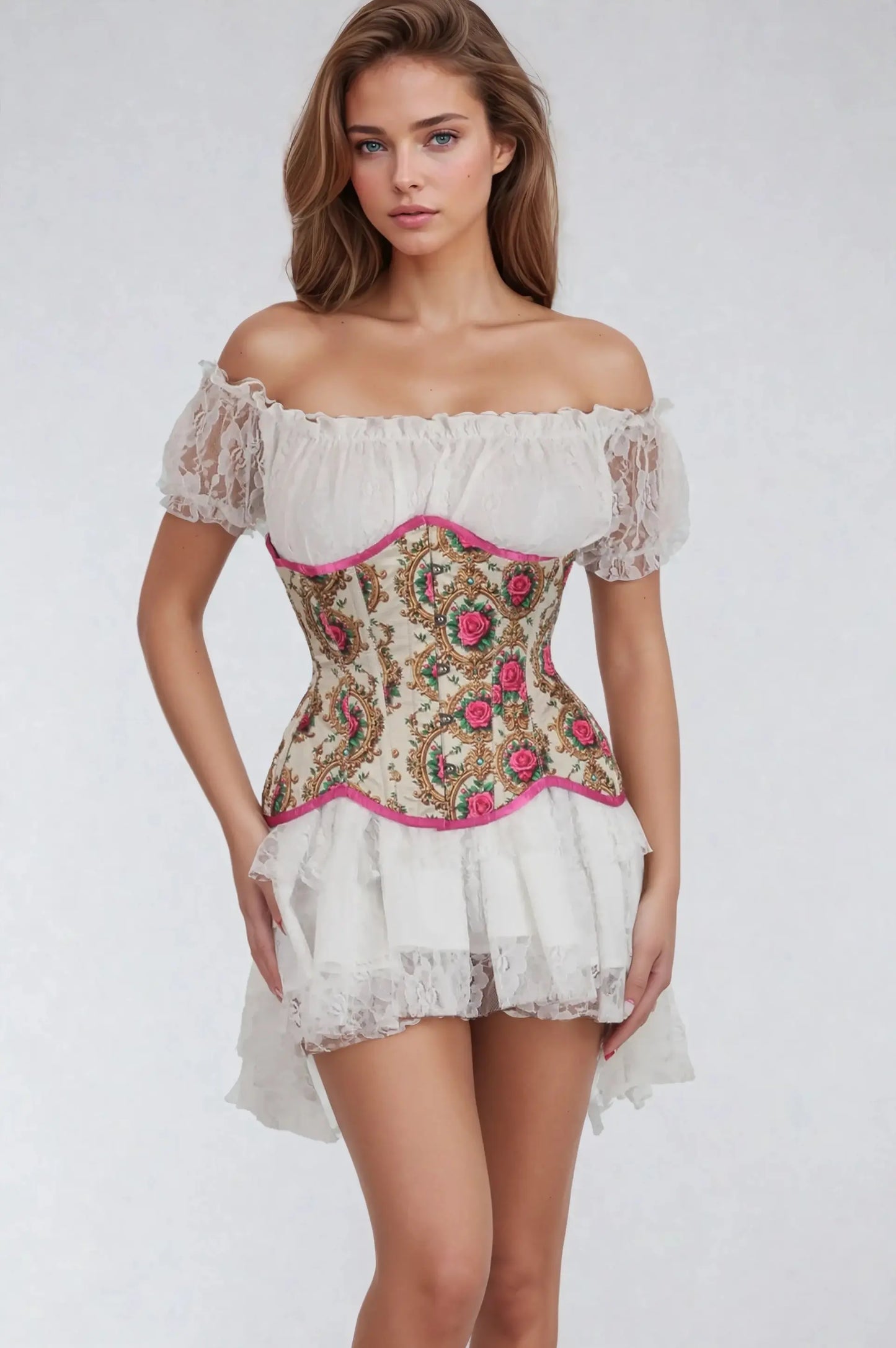 Corset Underbust Satinat Marla Curvy cu Imprimeu Floral LXSALE