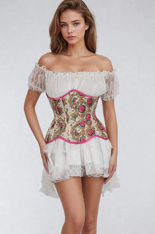 Corset Underbust Satinat Marla Curvy cu Imprimeu Floral LXSALE