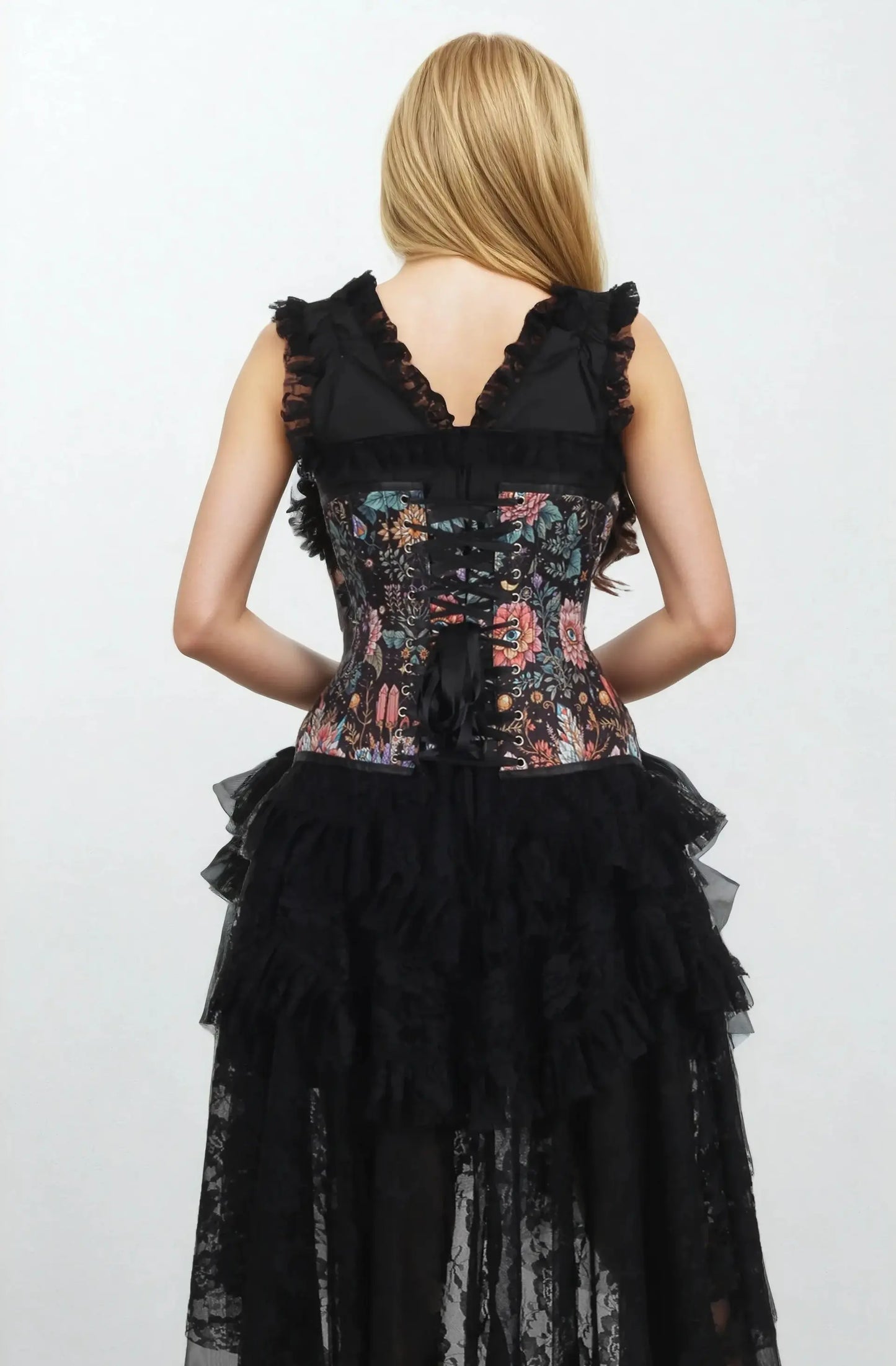 Corset Underbust Satinat Edwyna Curvy cu Imprimeu Gothic LXSALE