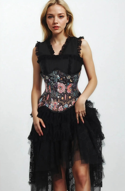 Corset Underbust Satinat Edwyna Curvy cu Imprimeu Gothic LXSALE