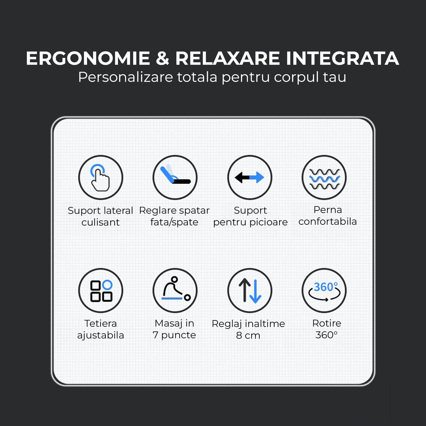 Scaun de Birou cu Masaj Timebox, 125°, Reglabil pe Inaltime, Negru