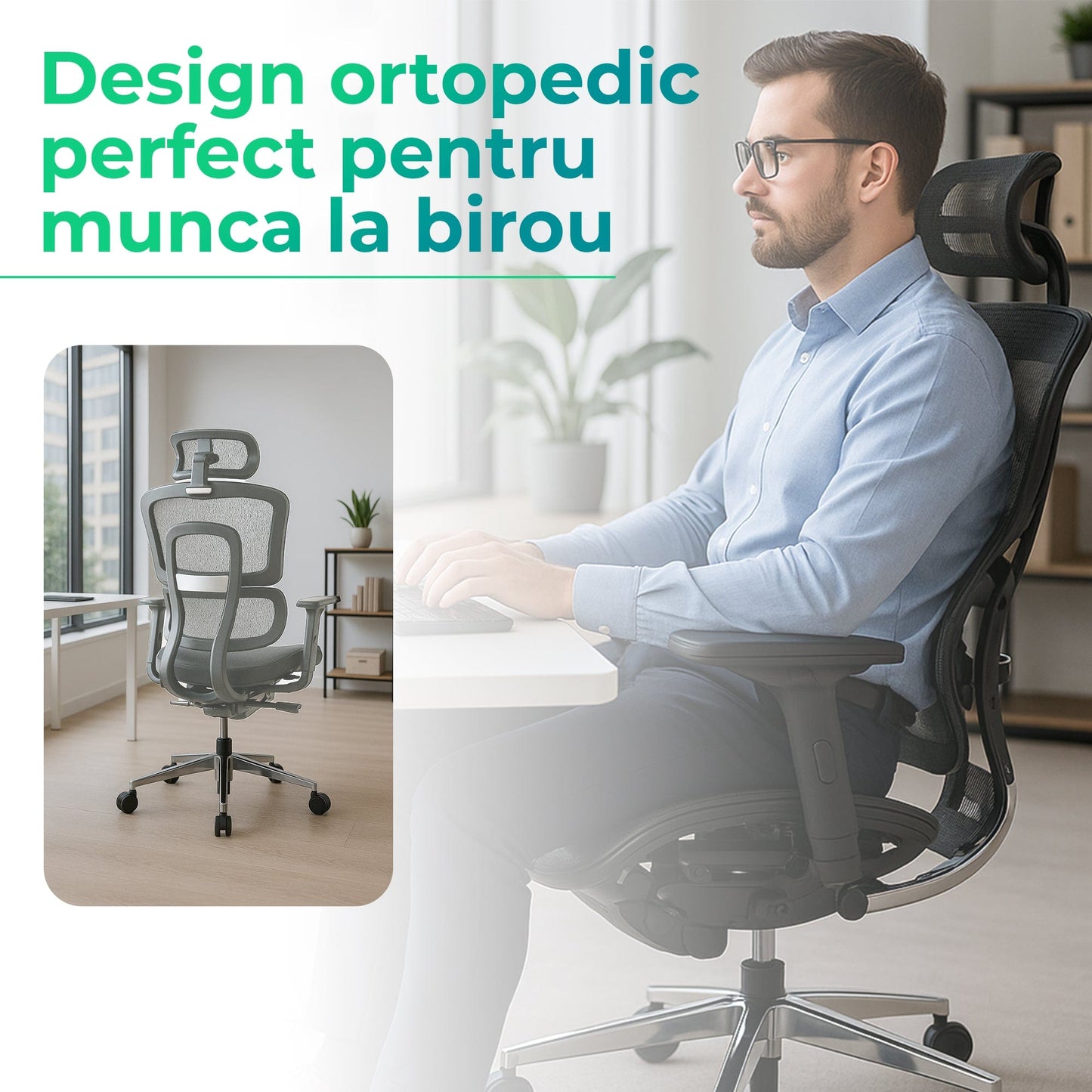 Scaun ergonomic Timebox, Cotiere 4D, pana la 150 kg, 150°, Gri