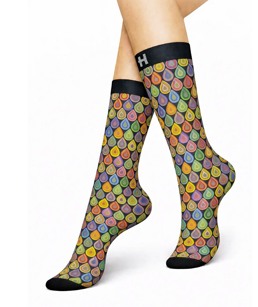 Șosete medii fashion HYD Celebration F11 DROPS MULTICOLOR – design colorat cu picături artistice
