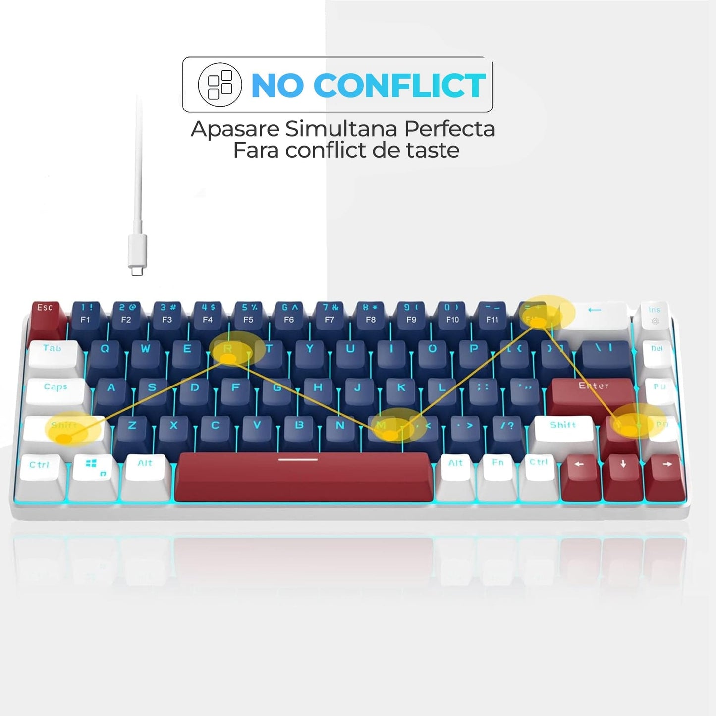 Tastatura Mecanica Gaming Timebox, Blue Switch, 60%, Lumini LED, Albastru / Ab