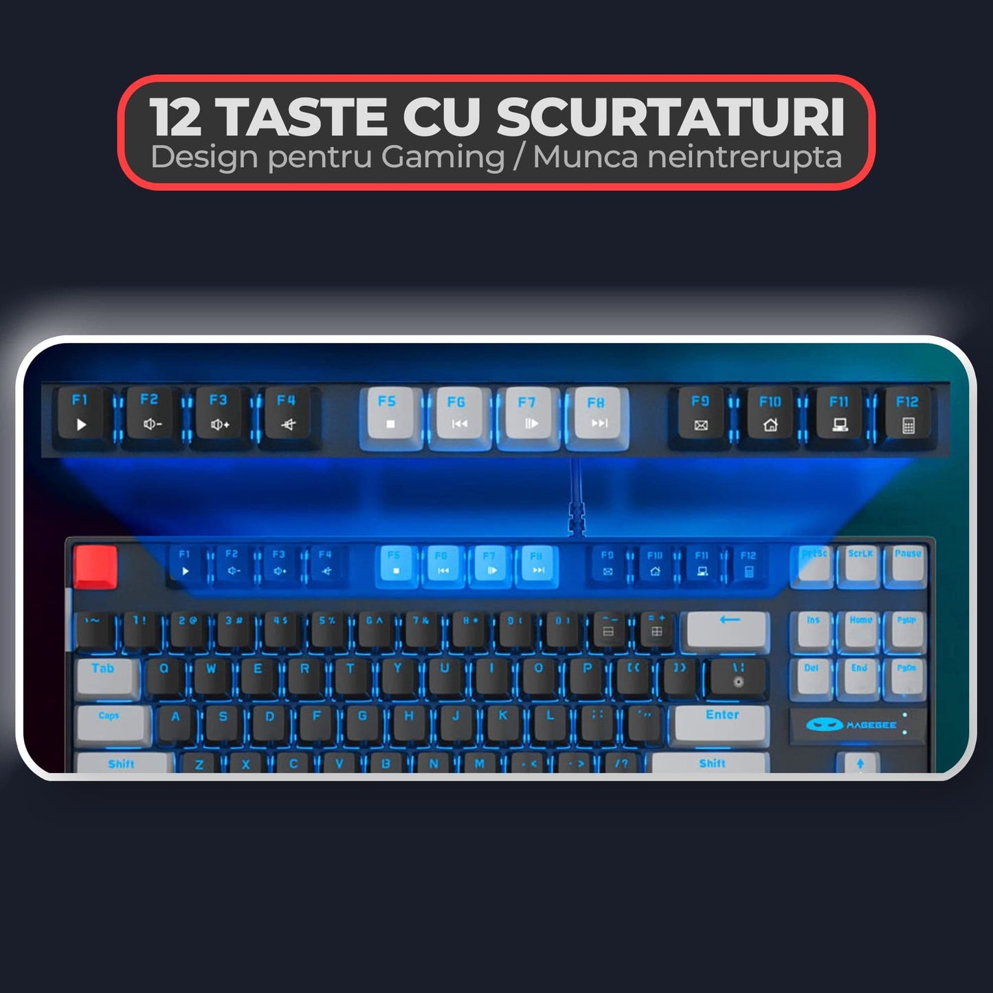 Tastatura Mecanica Gaming MageGee, Red Switch, 75%, iluminare LED, Negru / Gri