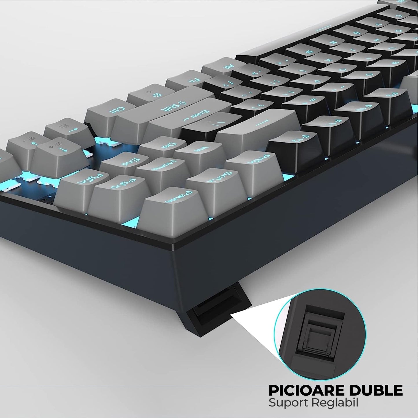 Tastatura Mecanica Gaming MageGee, Red Switch, 75%, iluminare LED, Negru / Gri