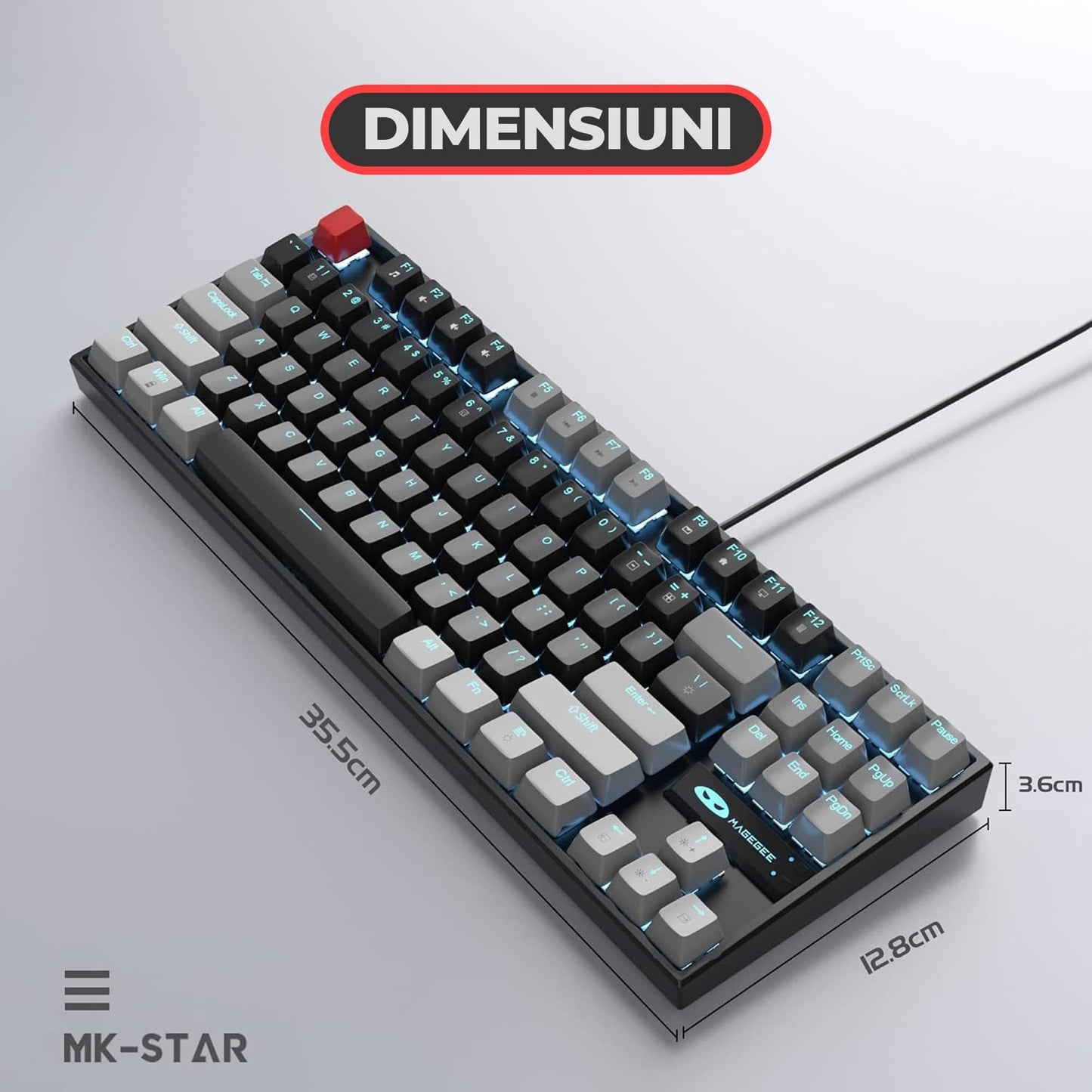 Tastatura Mecanica Gaming MageGee, Red Switch, 75%, iluminare LED, Negru / Gri