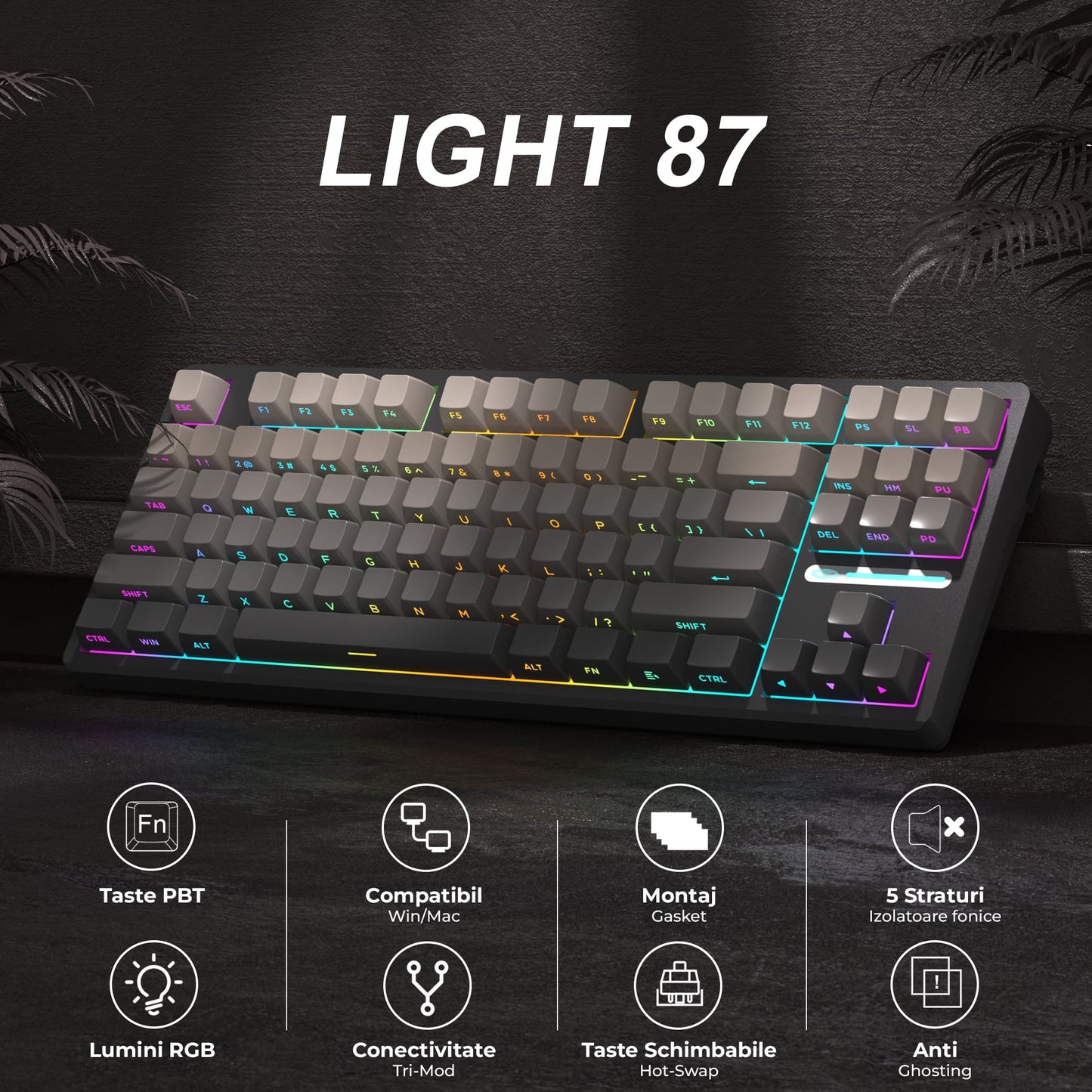 Tastatura Mecanica Gaming Timebox, 80%, Hot-Swap, Wireless, Gasket, Silentioasa