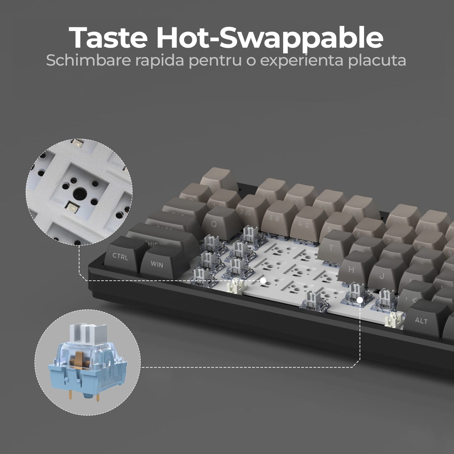 Tastatura Mecanica Gaming Timebox, 80%, Hot-Swap, Wireless, Gasket, Silentioasa