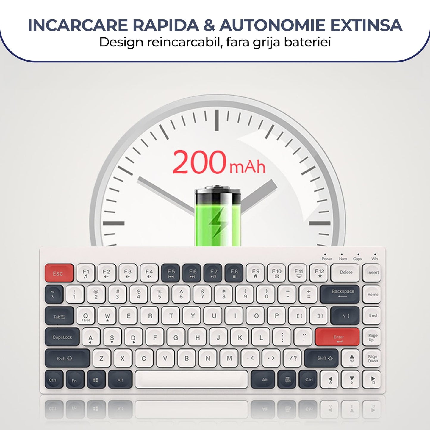 Tastatura Slim Low-Profile Timebox, Wireless, 4Ghz, Bluetooth, Alb Albastru
