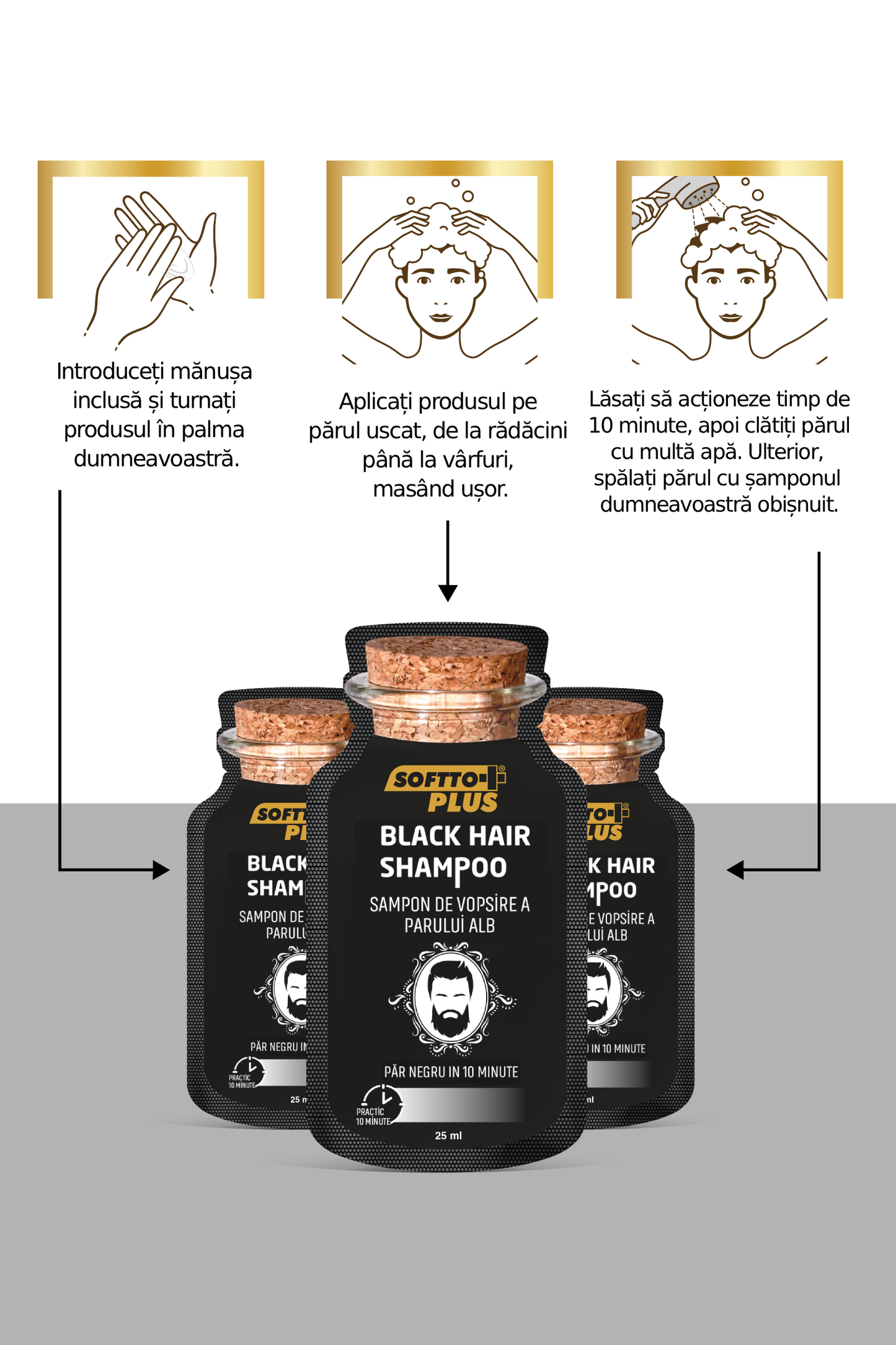 Farbshampoo für weißes Haar – Dunkelschwarz – 10 x 25 ml