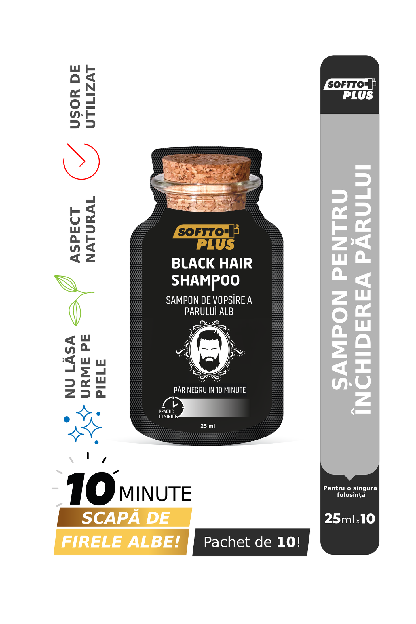 Farbshampoo für weißes Haar – Dunkelschwarz – 10 x 25 ml