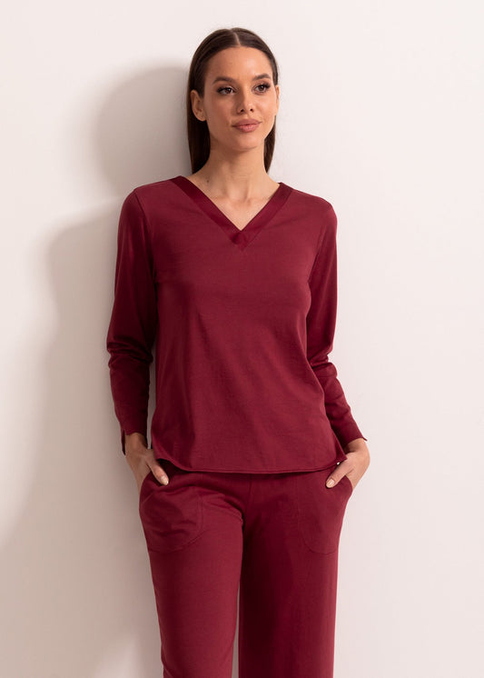Bluză damă modal TENCEL™ – bluză cu mâneci lungi și decolteu în V elegant