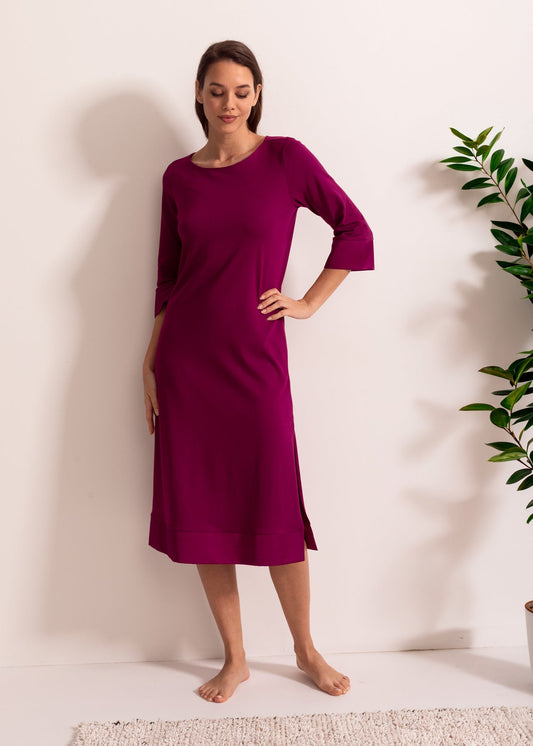 Cămașă de noapte damă TENCEL™ – model midi elegant, confortabil, cu mâneci 3/4